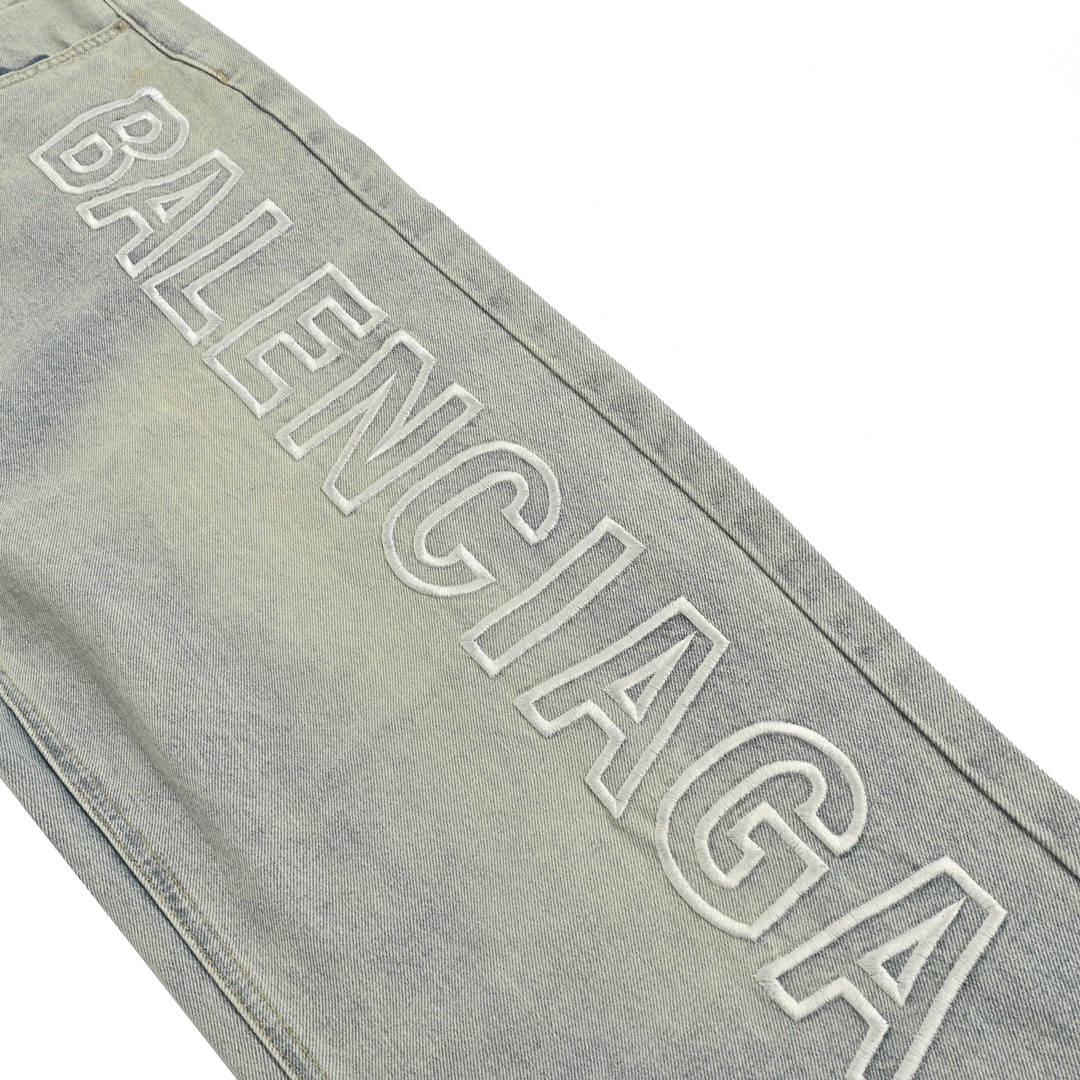 Balenciaga/巴黎世家 刺绣字母水洗宽松阔腿牛仔裤