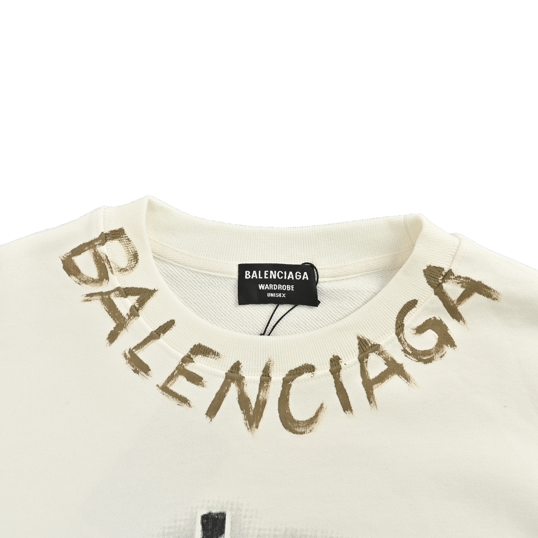 Balenciaga/巴黎世家 24Fw 手绘字母双B印花圆领卫衣