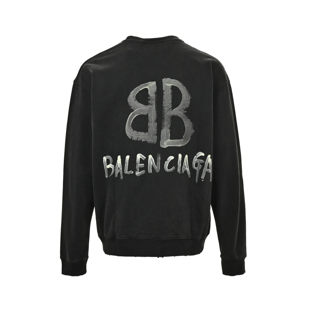 Balenciaga/巴黎世家 手绘夜光双B印花水洗卫衣