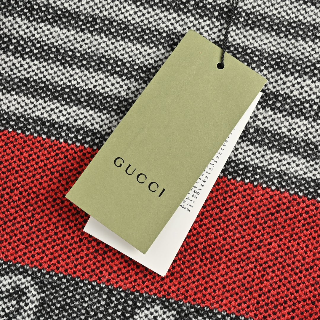 Gucci/古驰 24Fw 双G提花条纹拼接拉链毛衣外套