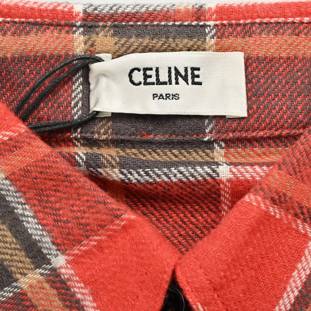 Celine/赛琳 24Fw 下摆流苏法兰绒格子衬衫