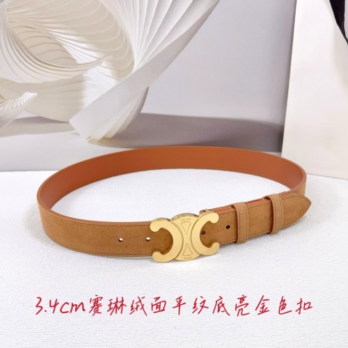 Celine Suede Belt with Gold Buckle | Double-Sided Leather, 3.4cm Width 1 Celine Suede Belt with Gold Buckle | Double-Sided Leather, 3.4cm Width