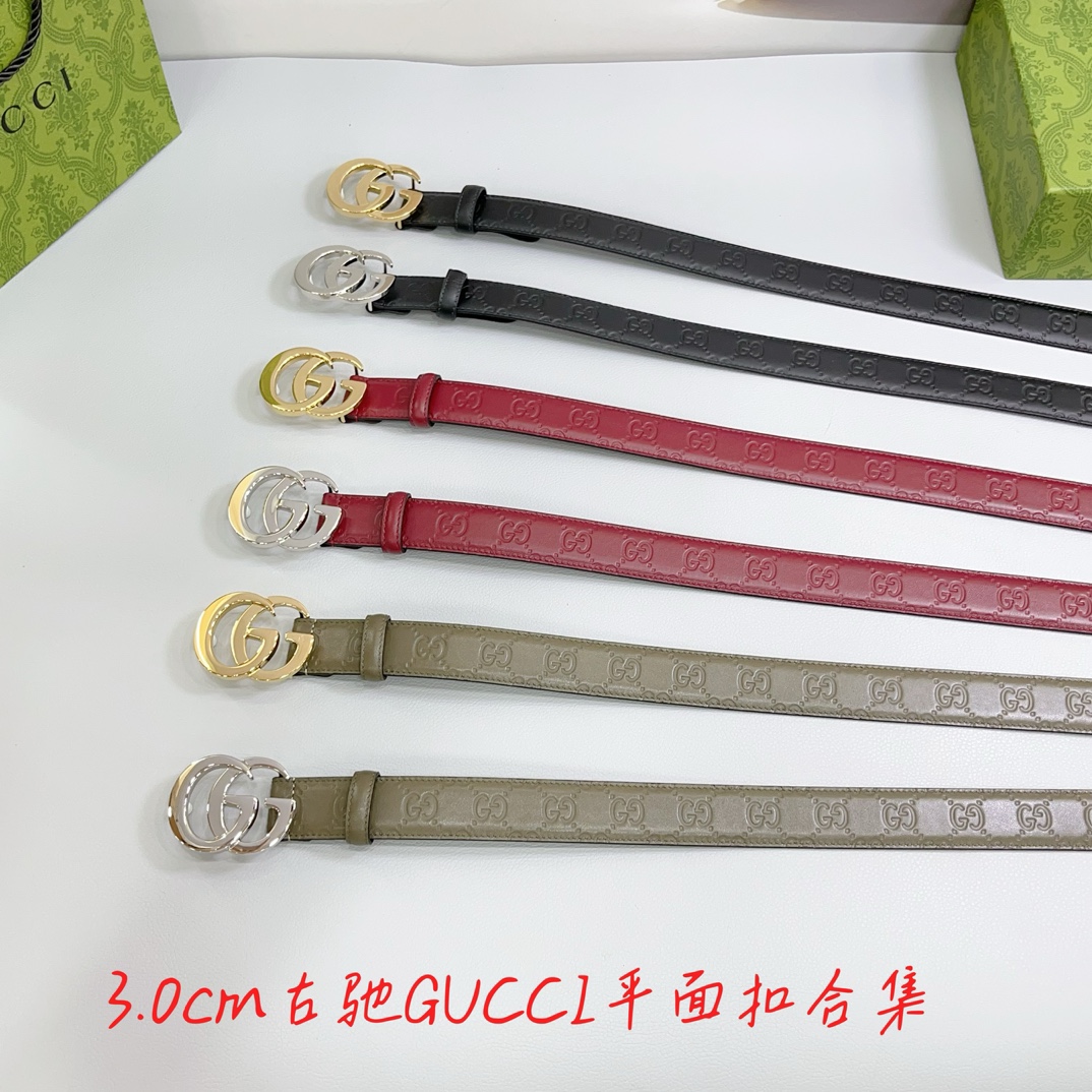 .0cm古奇腰带双面头层牛皮长度.75.80.85.90.95.100.05欧精品压花平面五金铜扣原版开