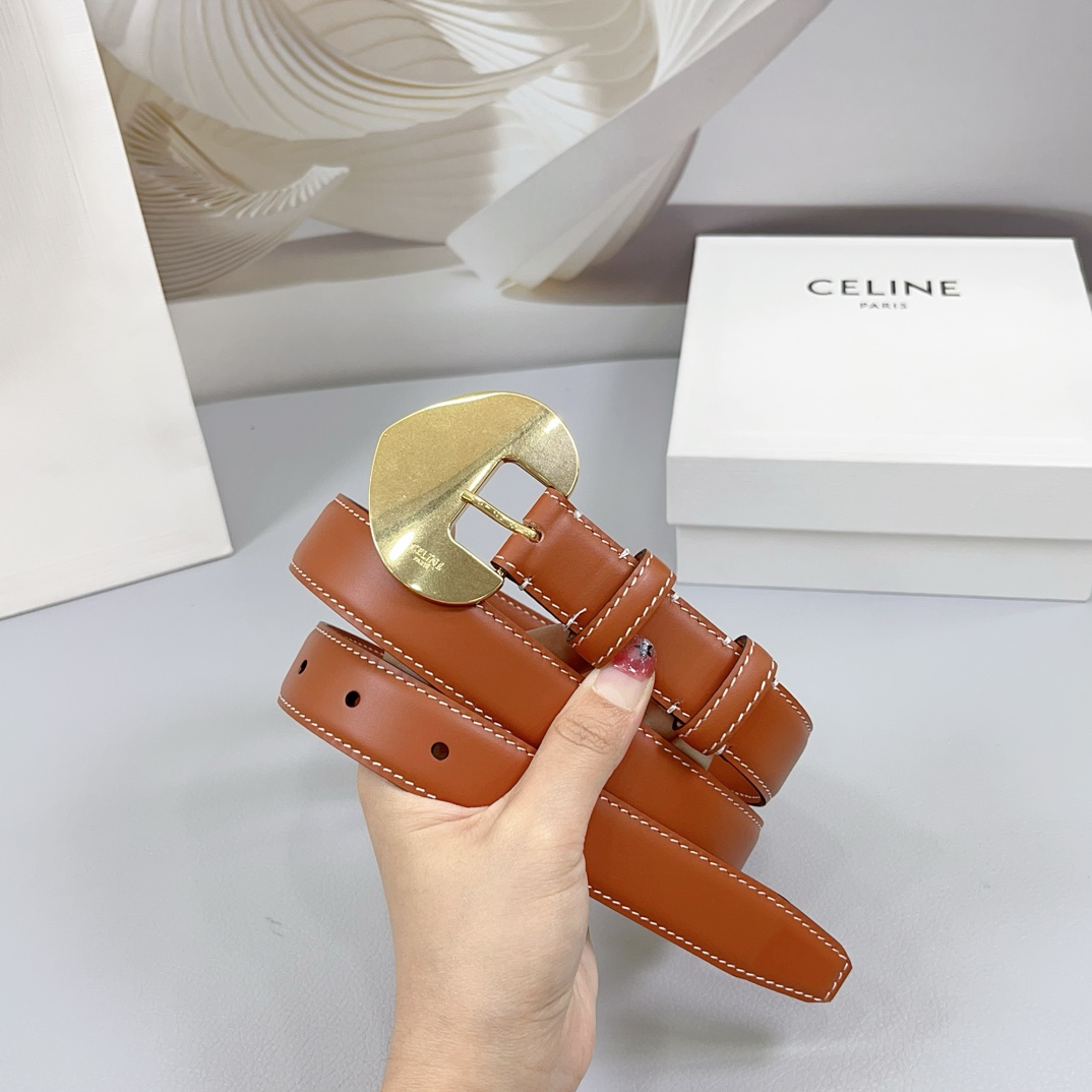 .5cm赛琳CELINE针扣款腰带双面头层牛皮皮料长度.75.80.85.90.95.100.105欧铜