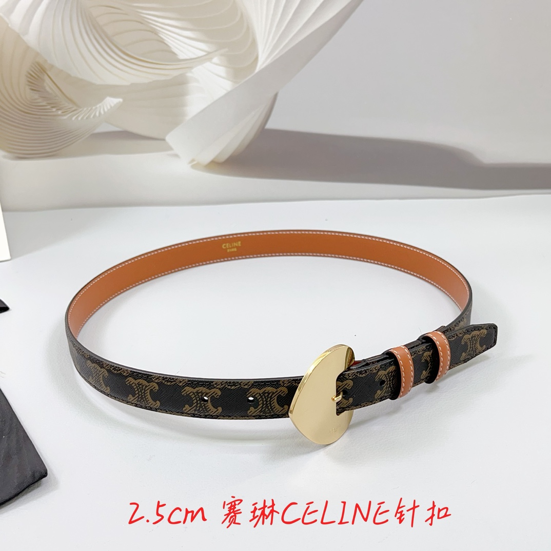 .5cm赛琳CELINE针扣款腰带双面头层牛皮皮料长度.75.80.85.90.95.100.105欧铜