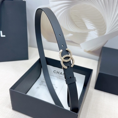 Elegant Chanel Black Leather Belt with Rhinestone Buckle - 2.0cm Width