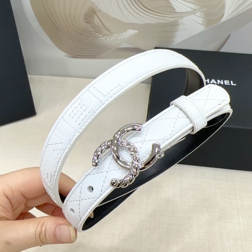 Chanel Women's White Leather Belt with Silver Buckle, 2.0cm Width 1 Chanel Women's White Leather Belt with Silver Buckle, 2.0cm Width