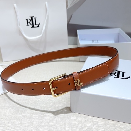 Ralph Lauren Leather Belt with Gold Buckle, 3.0cm Width, Various Sizes