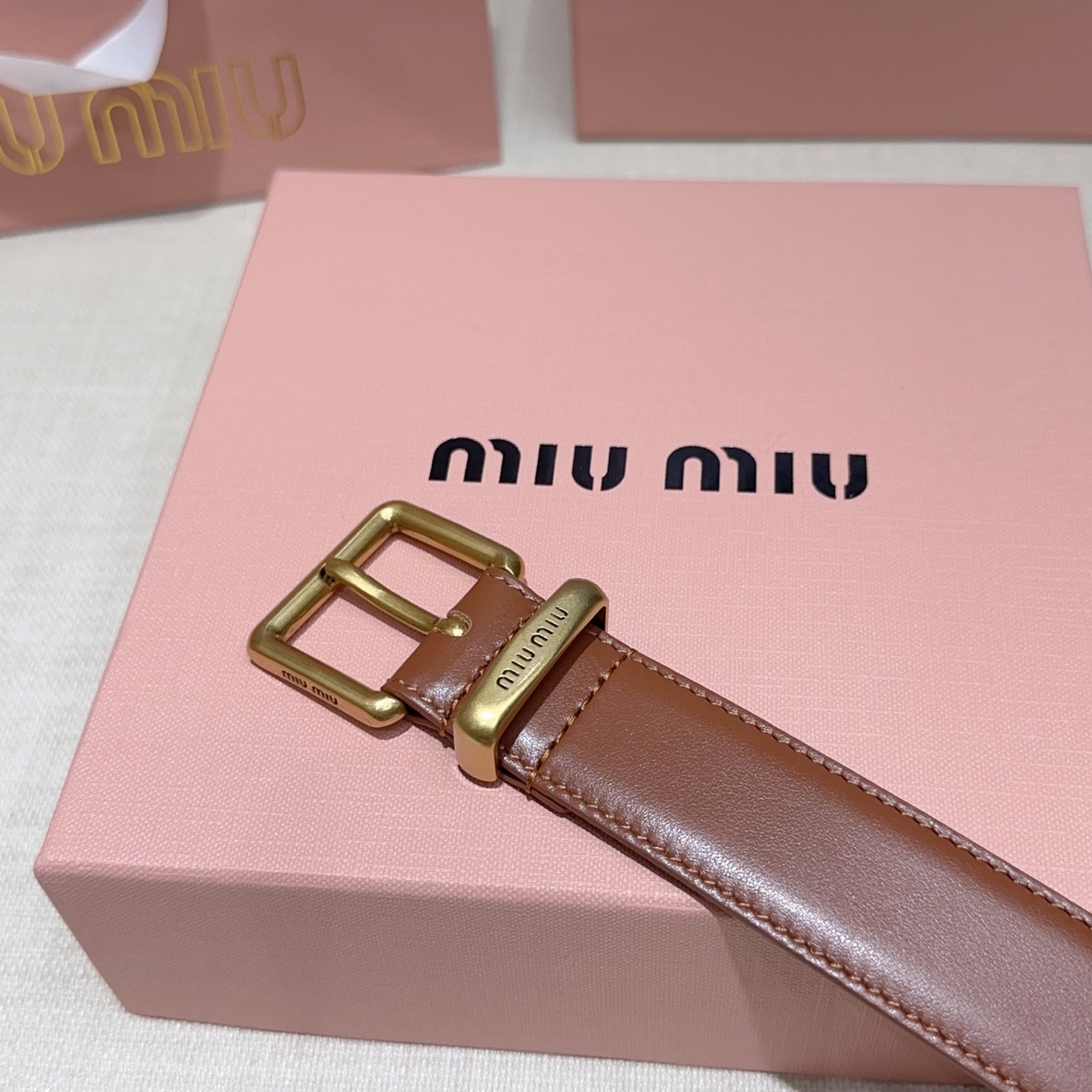 3 0cm缪缪miu min腰带 双面头层牛皮 铜五金针扣扣