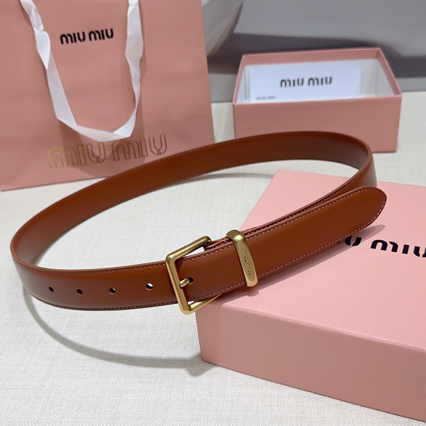 3 0cm缪缪miu min腰带 双面头层牛皮 铜五金针扣扣