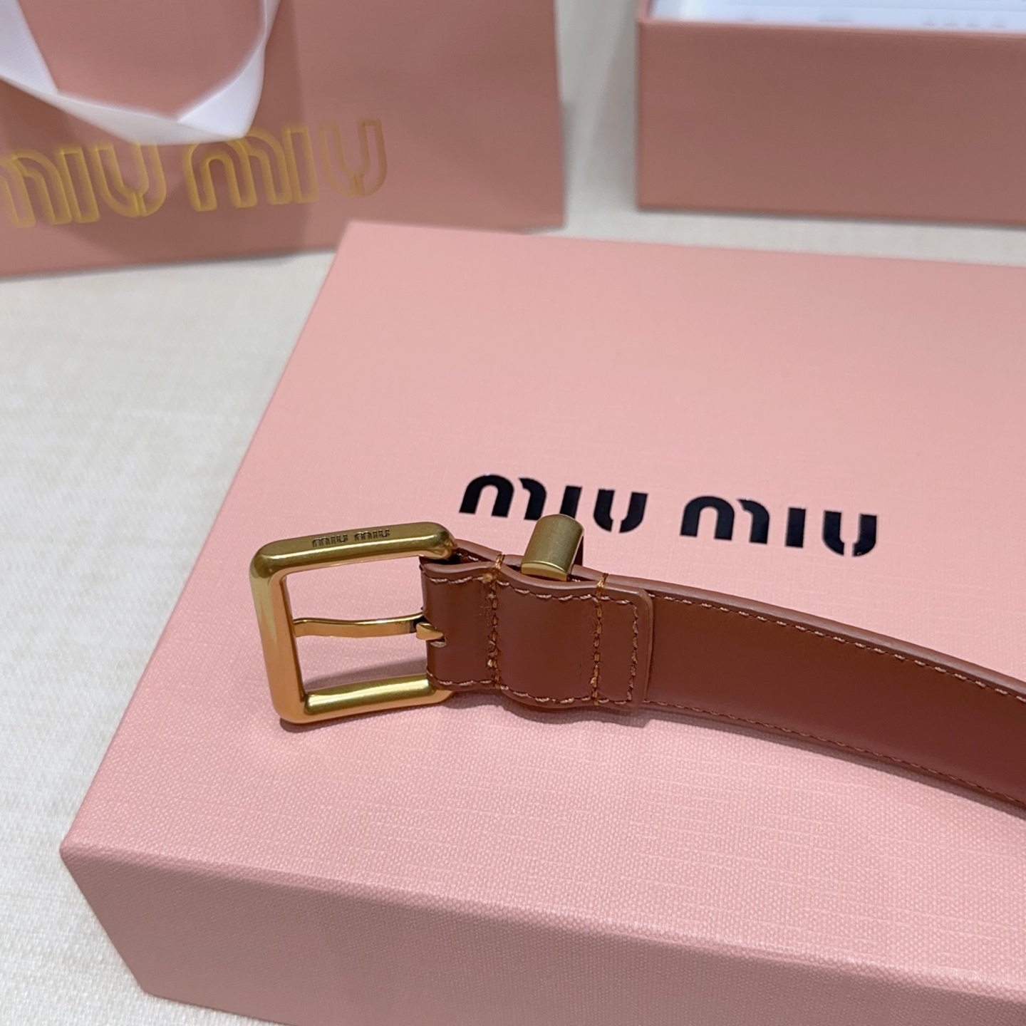 3 0cm缪缪miu min腰带 双面头层牛皮 铜五金针扣扣