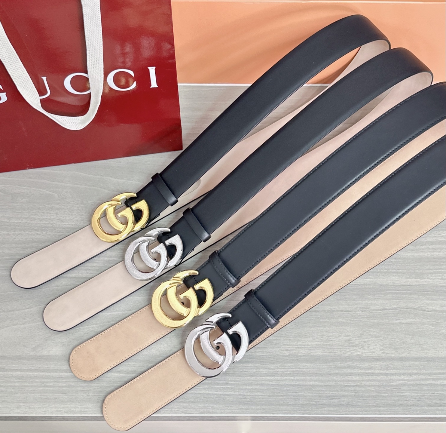 💥💥💥4.0cm古奇腰带，平纹磨砂底双面头层牛皮，长度：75.80.85.90.95.100.105.1