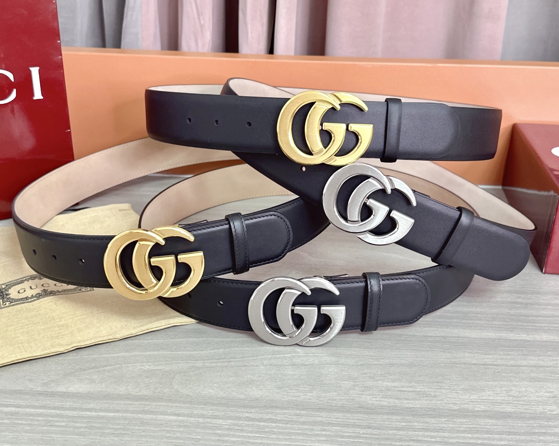 💥💥💥4.0cm古奇腰带，平纹磨砂底双面头层牛皮，长度：75.80.85.90.95.100.105.1