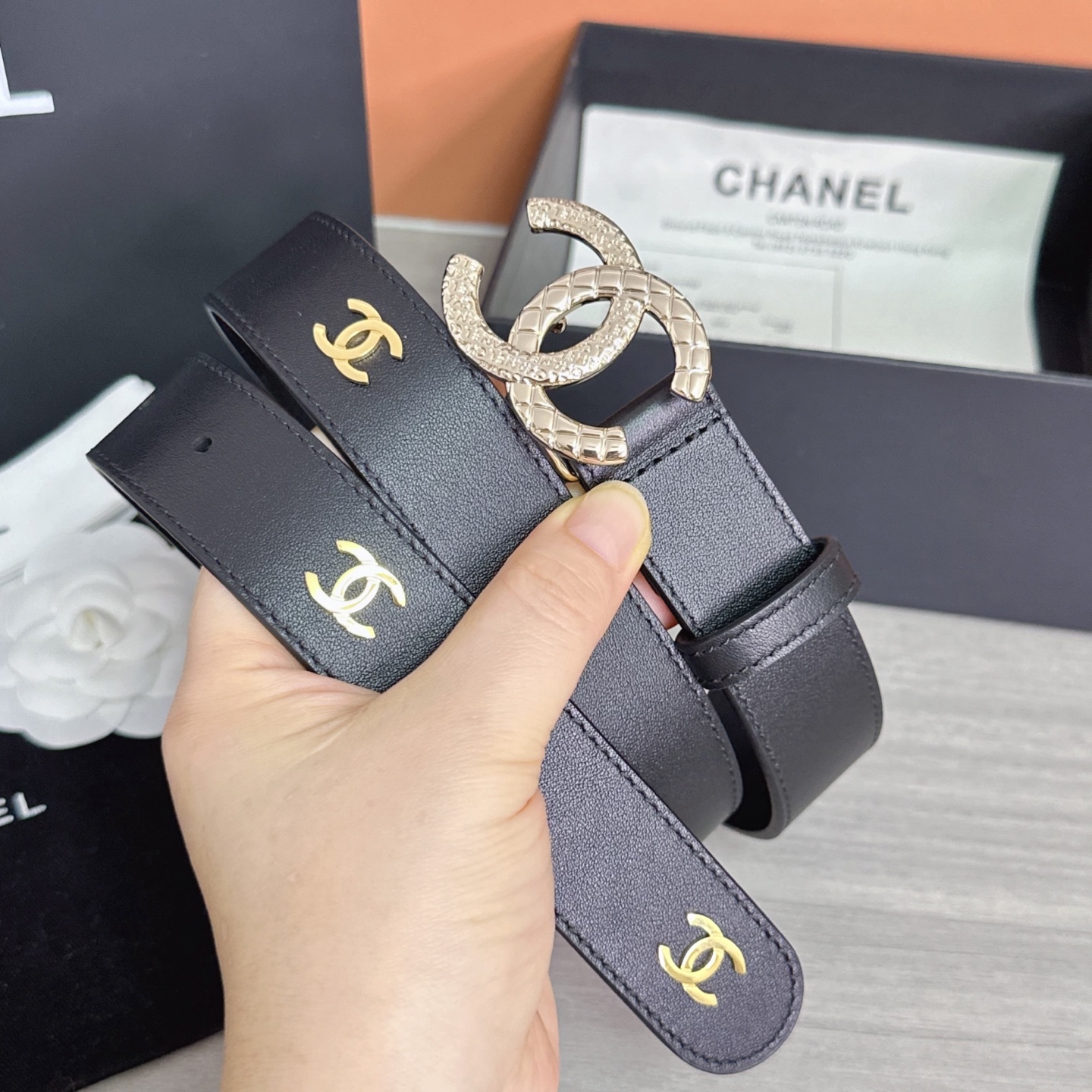 💥💥💥3.0cm香奈儿腰带，头层进口牛皮，长度：75.80.85.90.95.100.105欧，浅金铜五