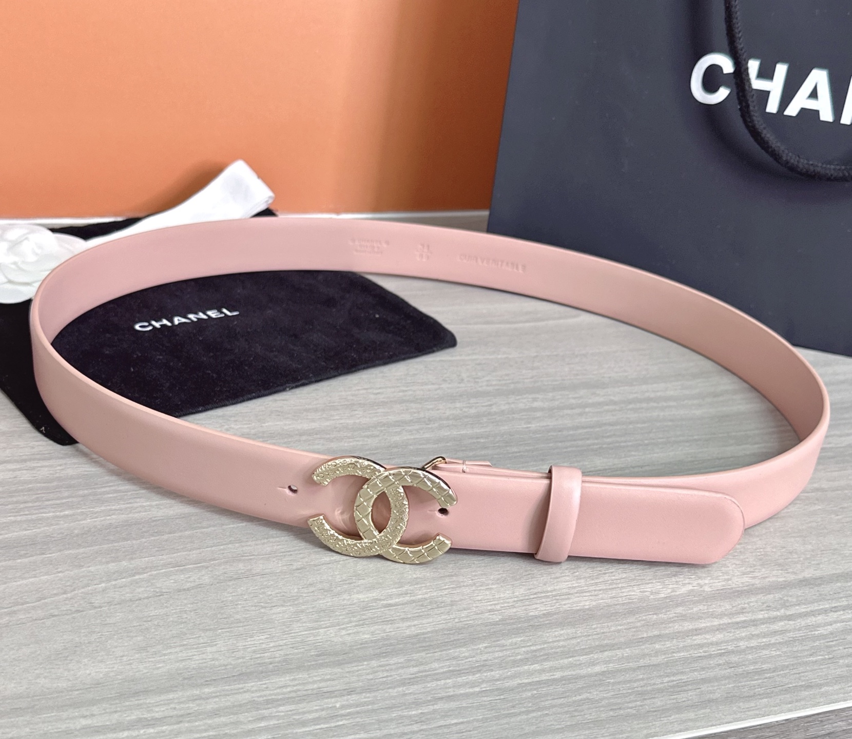 💥💥💥3.0cm香奈儿腰带，头层进口牛皮，长度：75.80.85.90.95.100.105欧，浅金铜五