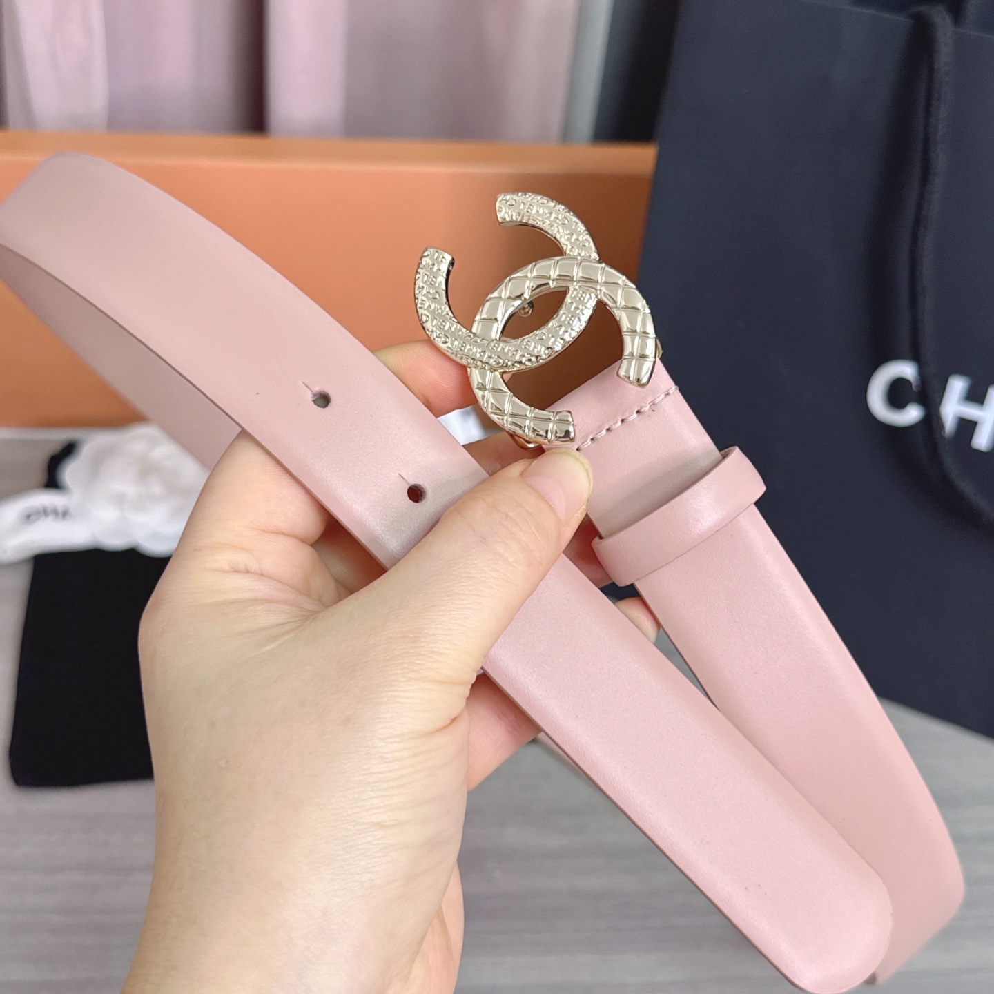 💥💥💥3.0cm香奈儿腰带，头层进口牛皮，长度：75.80.85.90.95.100.105欧，浅金铜五