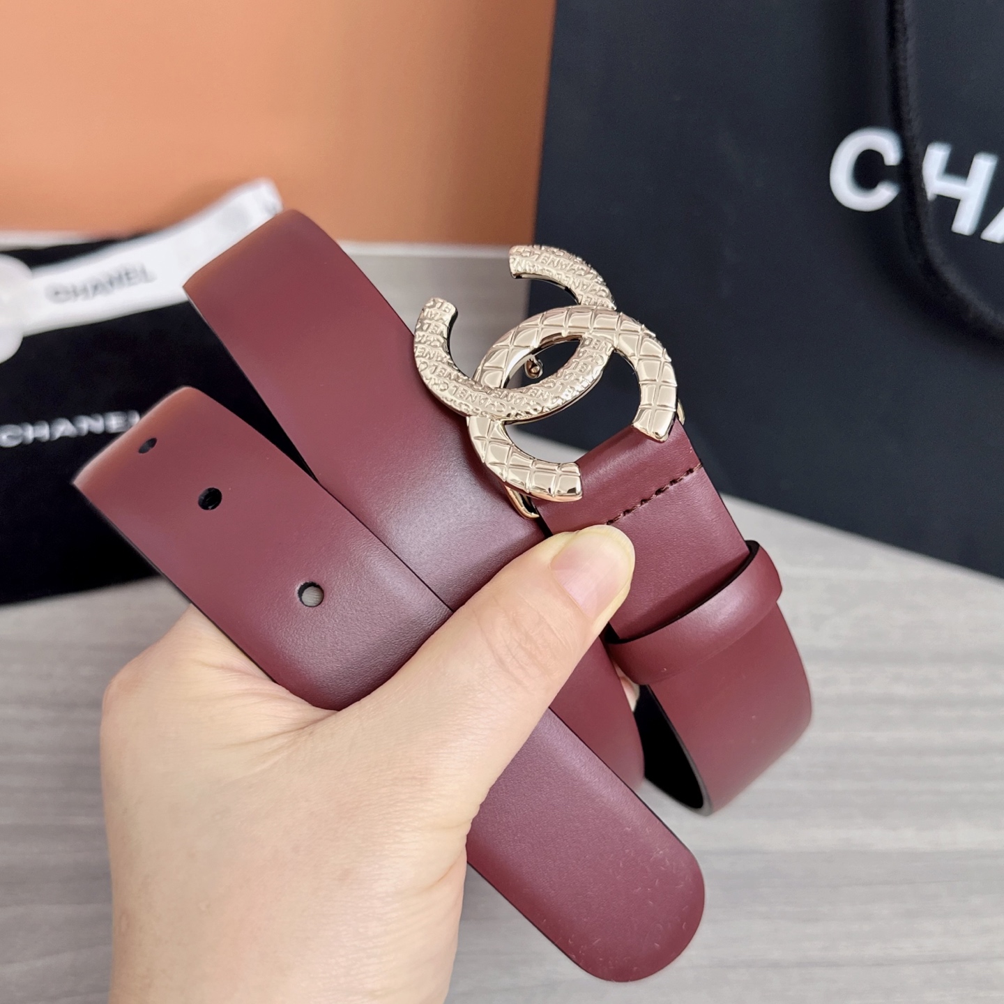 💥💥💥3.0cm香奈儿腰带，头层进口牛皮，长度：75.80.85.90.95.100.105欧，浅金铜五