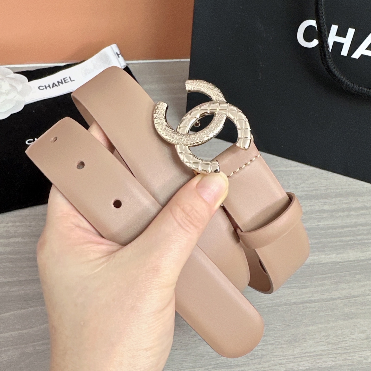 💥💥💥3.0cm香奈儿腰带，头层进口牛皮，长度：75.80.85.90.95.100.105欧，浅金铜五