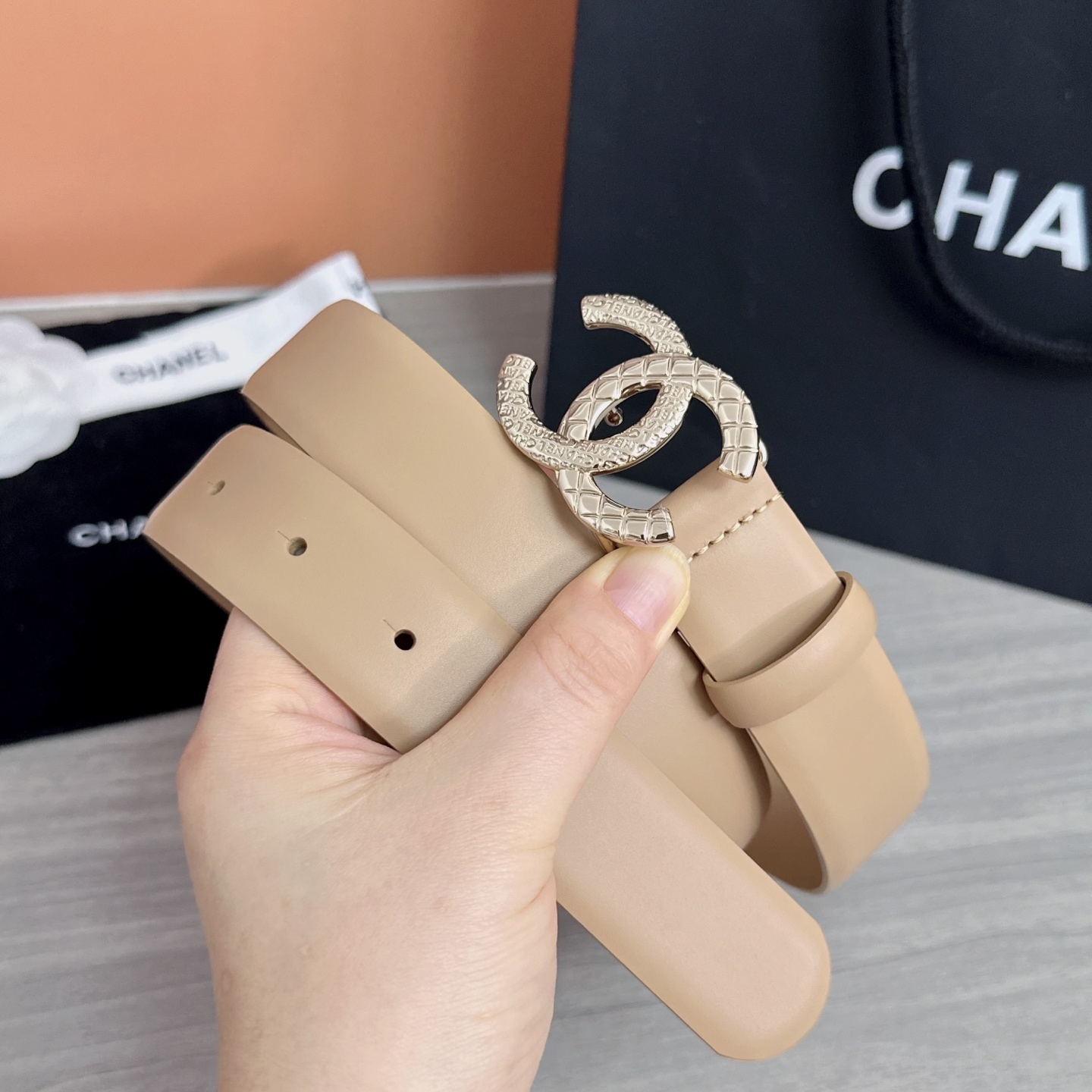 💥💥💥3.0cm香奈儿腰带，头层进口牛皮，长度：75.80.85.90.95.100.105欧，浅金铜五