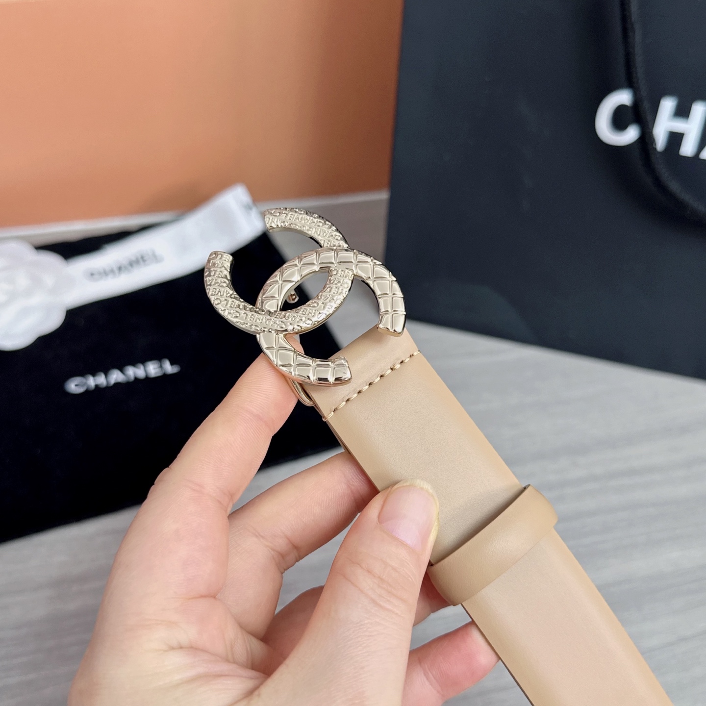 💥💥💥3.0cm香奈儿腰带，头层进口牛皮，长度：75.80.85.90.95.100.105欧，浅金铜五