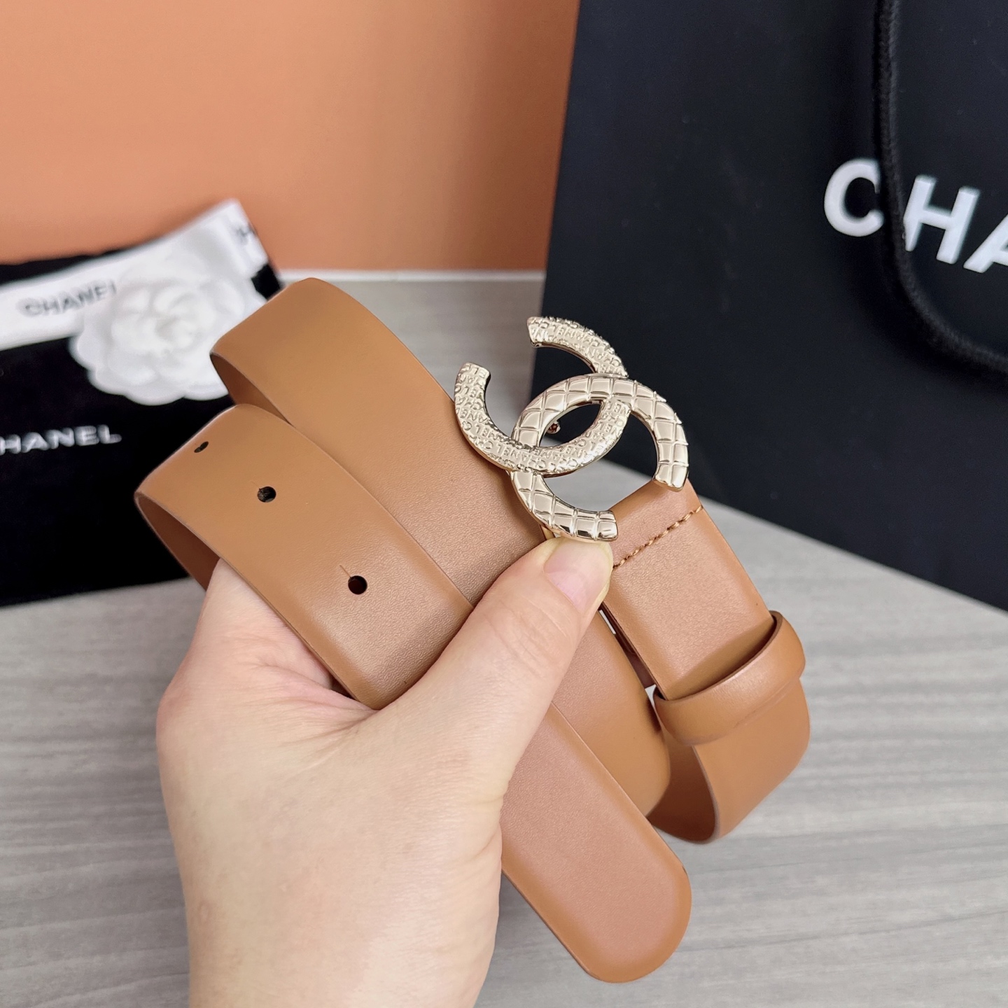 💥💥💥3.0cm香奈儿腰带，头层进口牛皮，长度：75.80.85.90.95.100.105欧，浅金铜五