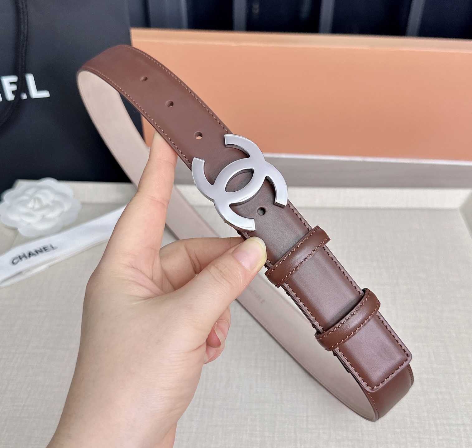 💥💥💥3.0cm香奈儿 CHANEL 最新款双面头层牛皮腰带、经典优雅、时尚百搭，长度：75.80.85