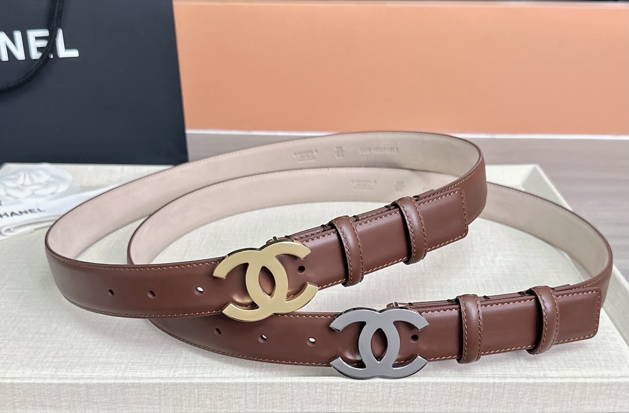 💥💥💥3.0cm香奈儿 CHANEL 最新款双面头层牛皮腰带、经典优雅、时尚百搭，长度：75.80.85