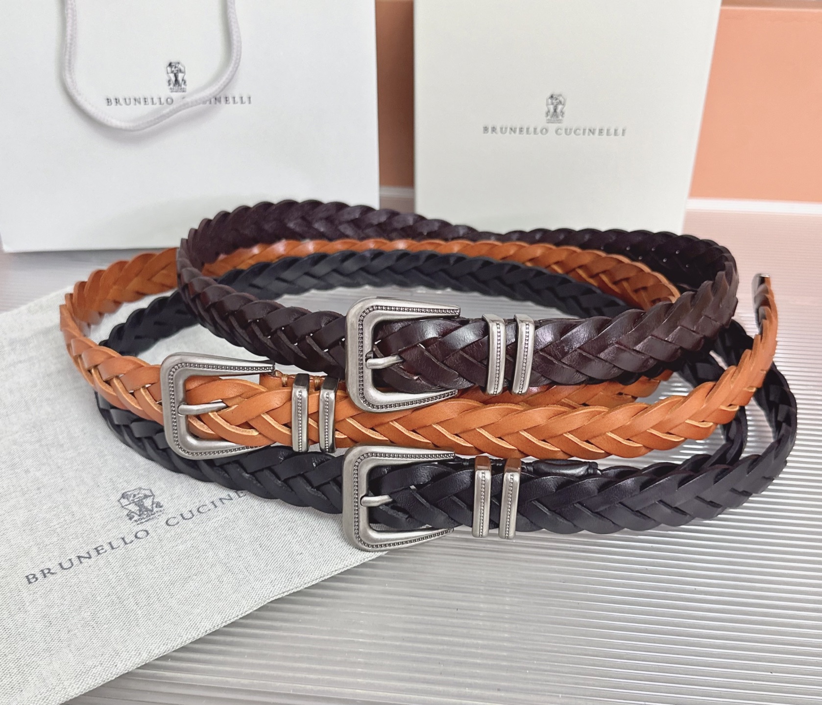 Brunello Cucinelli   BC腰带，长度；110厘米，均码，五金扣原版开模定制 .
