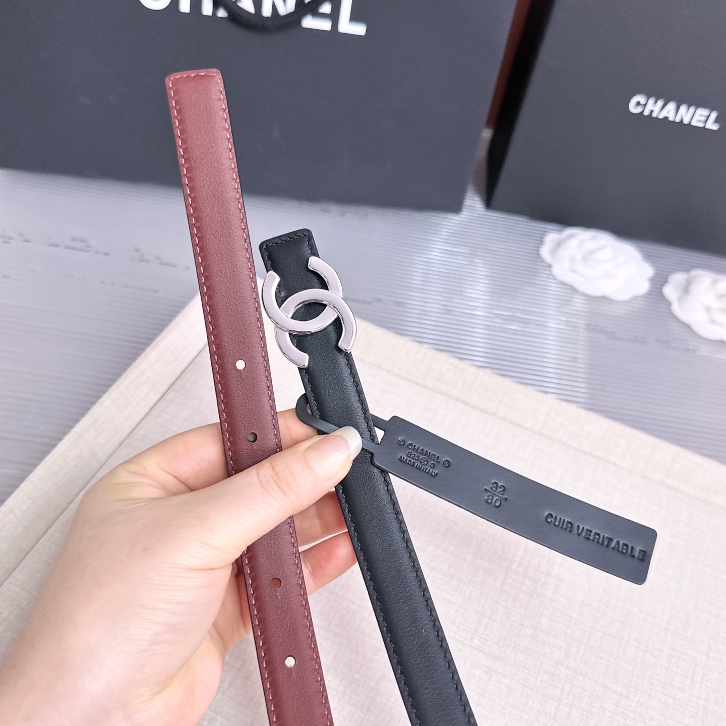 💥💥💥2.0cm香奈儿CHANEL腰带，双面头层牛皮，长度：75.80.85.90.95.100.欧，铜五金扣开模定制