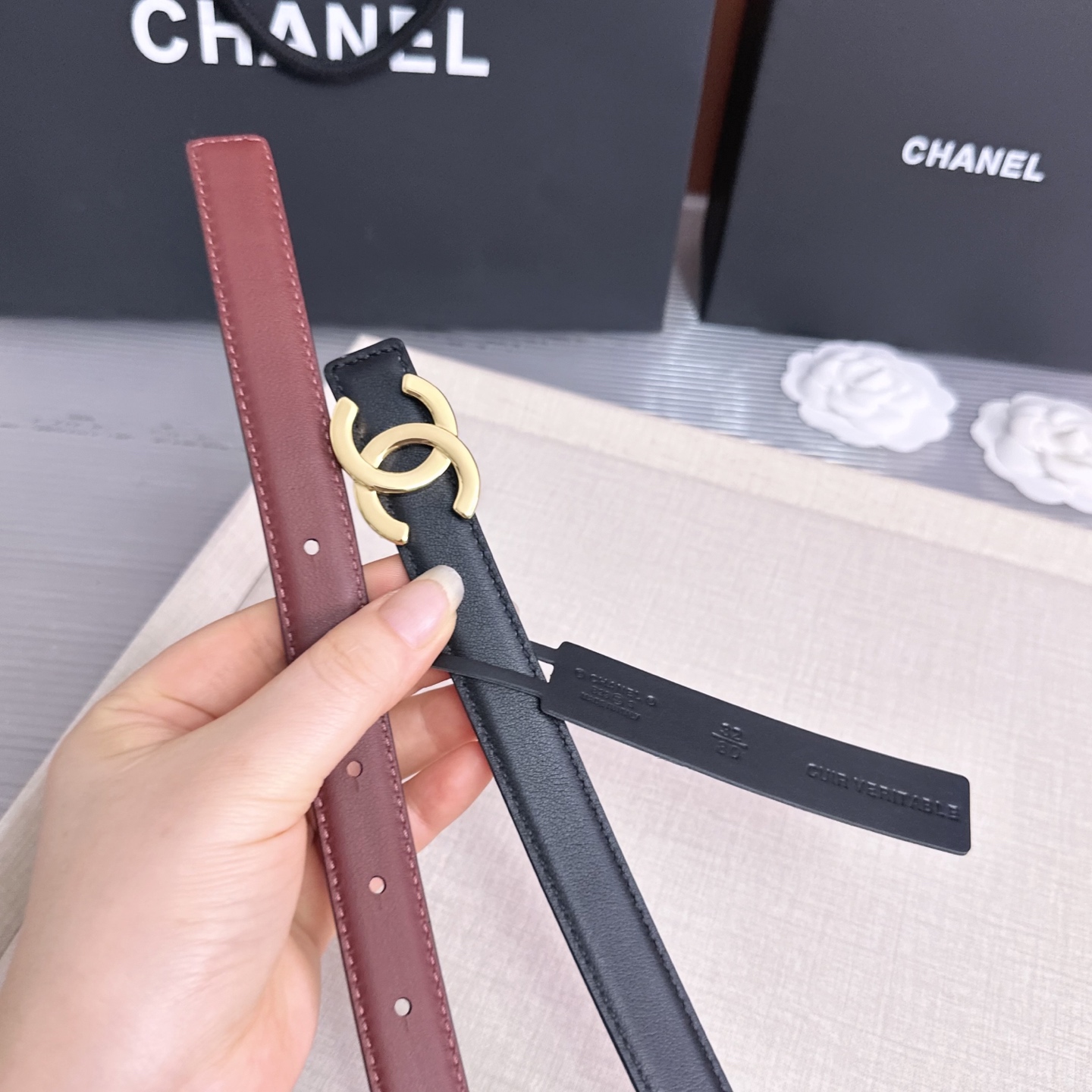 💥💥💥2.0cm香奈儿CHANEL腰带，双面头层牛皮，长度：75.80.85.90.95.100.欧，铜五金扣开模定制