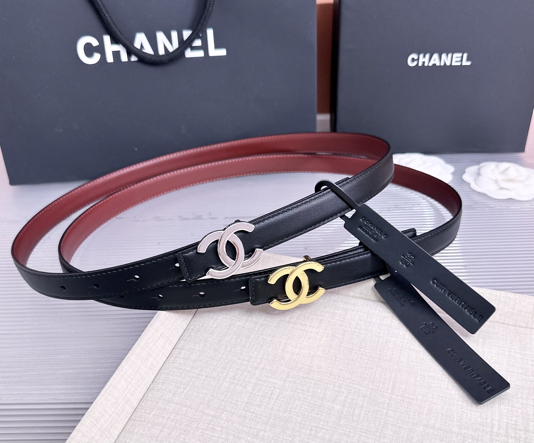 💥💥💥2.0cm香奈儿CHANEL腰带，双面头层牛皮，长度：75.80.85.90.95.100.欧，铜五金扣开模定制