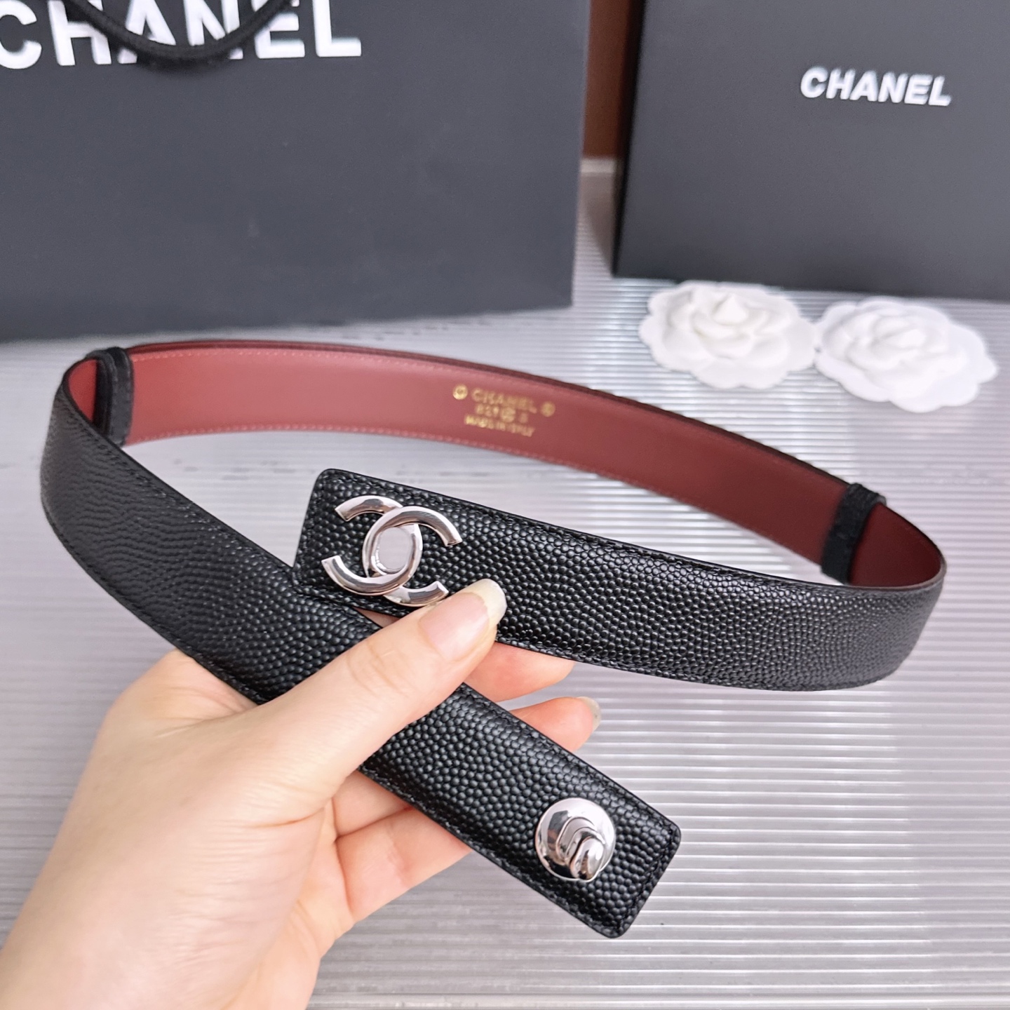 💥💥💥3.0cm香奈儿CHANEL腰带，双面头层牛皮，长度:均码:可自行调节，转动铜五金扣开模定制💥💥💥