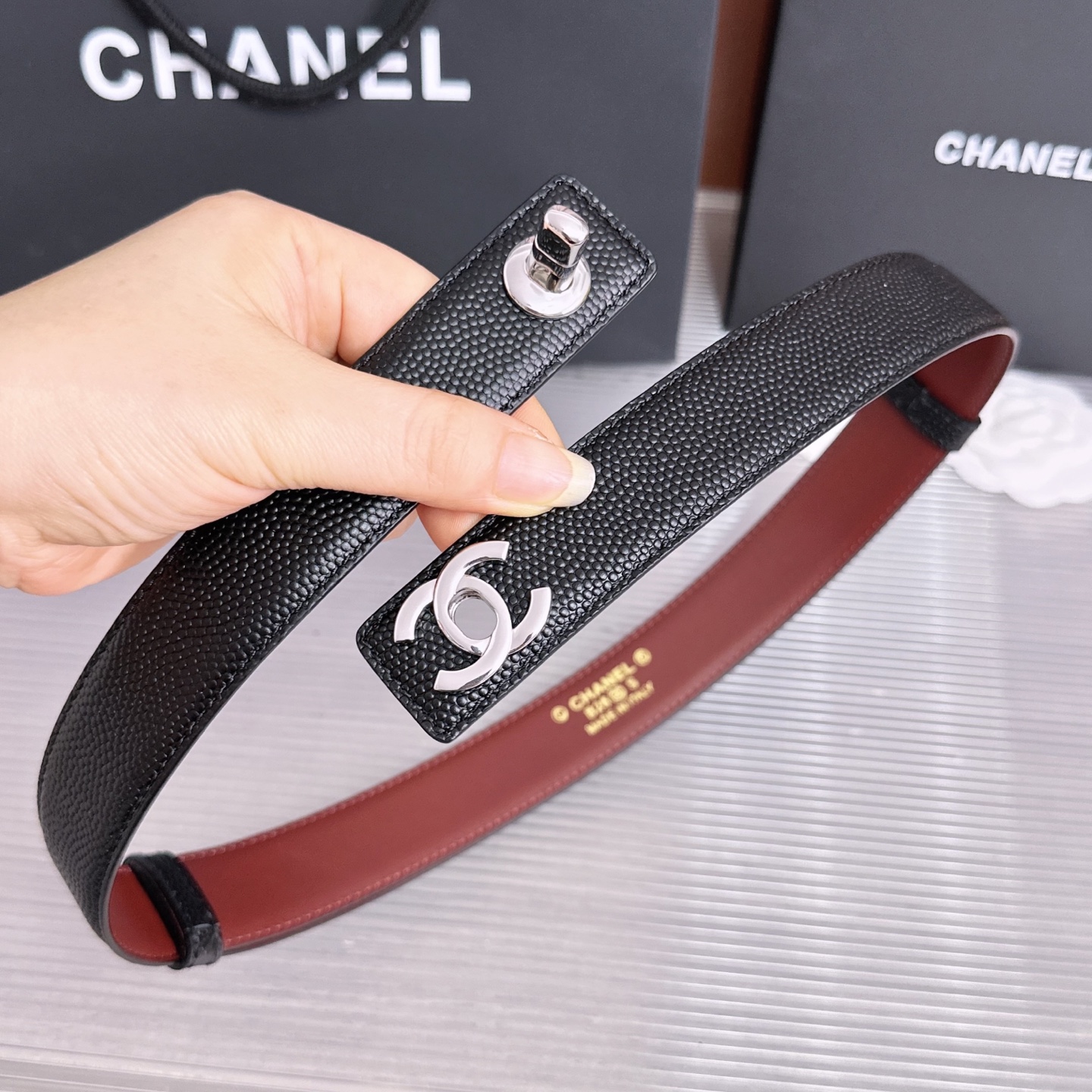 💥💥💥3.0cm香奈儿CHANEL腰带，双面头层牛皮，长度:均码:可自行调节，转动铜五金扣开模定制💥💥💥