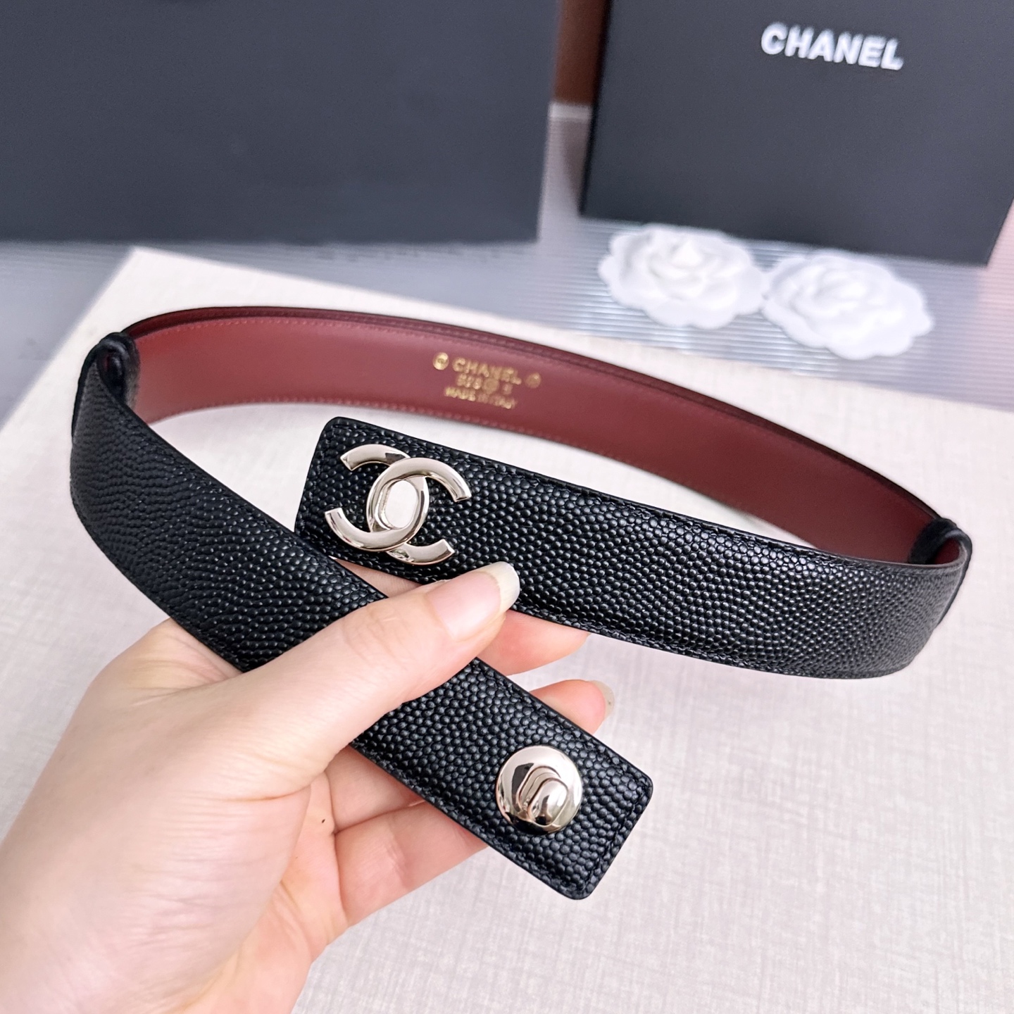 💥💥💥3.0cm香奈儿CHANEL腰带，双面头层牛皮，长度:均码:可自行调节，转动铜五金扣开模定制💥💥💥