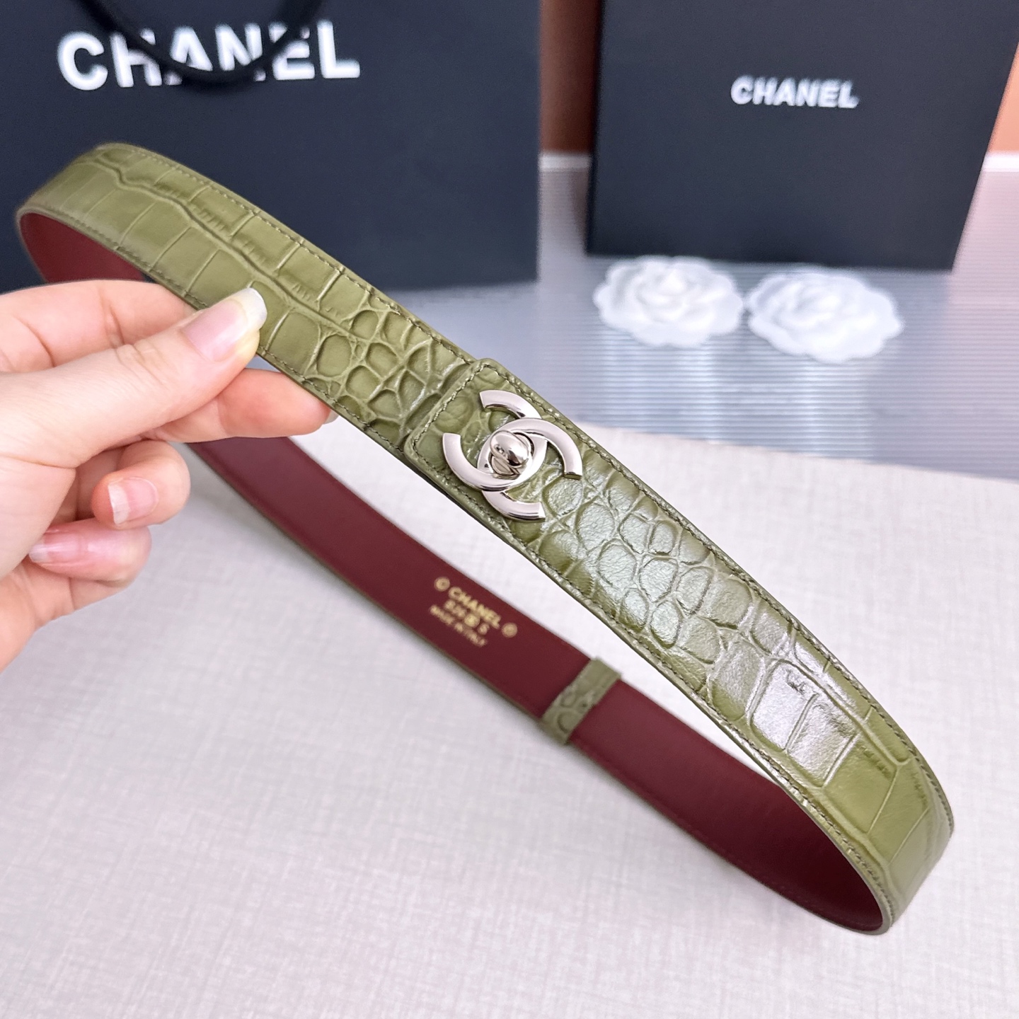 💥💥💥3.0cm香奈儿CHANEL腰带，双面头层牛皮，长度:均码:可自行调节，转动铜五金扣开模定制💥💥💥