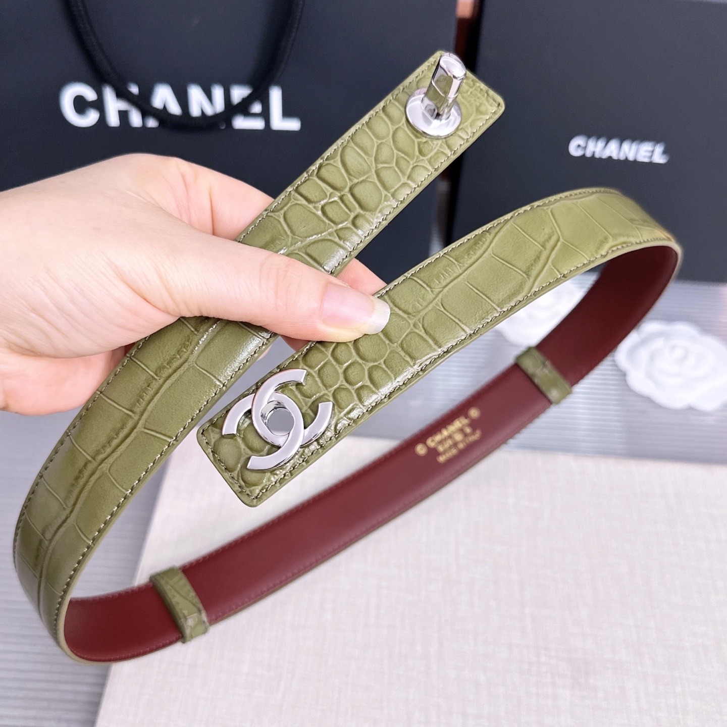 💥💥💥3.0cm香奈儿CHANEL腰带，双面头层牛皮，长度:均码:可自行调节，转动铜五金扣开模定制💥💥💥