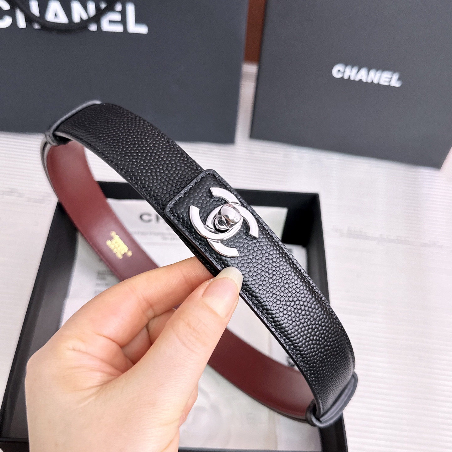 💥💥💥3.0cm香奈儿CHANEL腰带，双面头层牛皮，长度:均码:可自行调节，转动铜五金扣开模定制💥💥💥