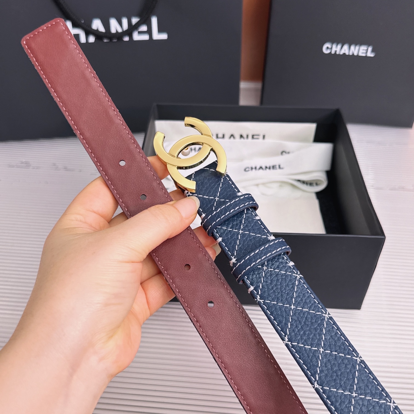 💥💥💥3.0cm香奈儿CHANEL腰带，双面头层牛皮，长度:均码:75.80.85.90.95.100.105欧，铜五金