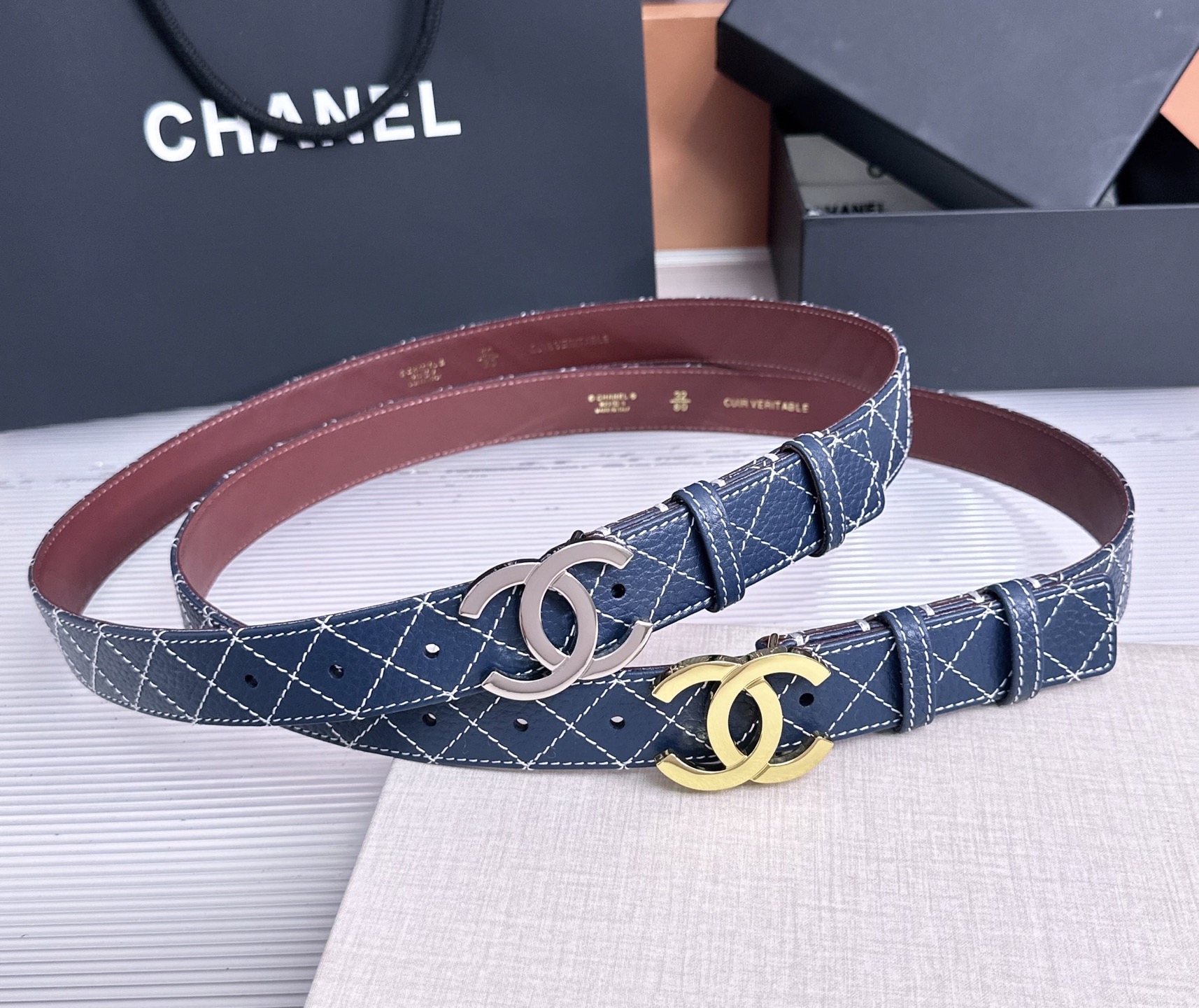 💥💥💥3.0cm香奈儿CHANEL腰带，双面头层牛皮，长度:均码:75.80.85.90.95.100.105欧，铜五金