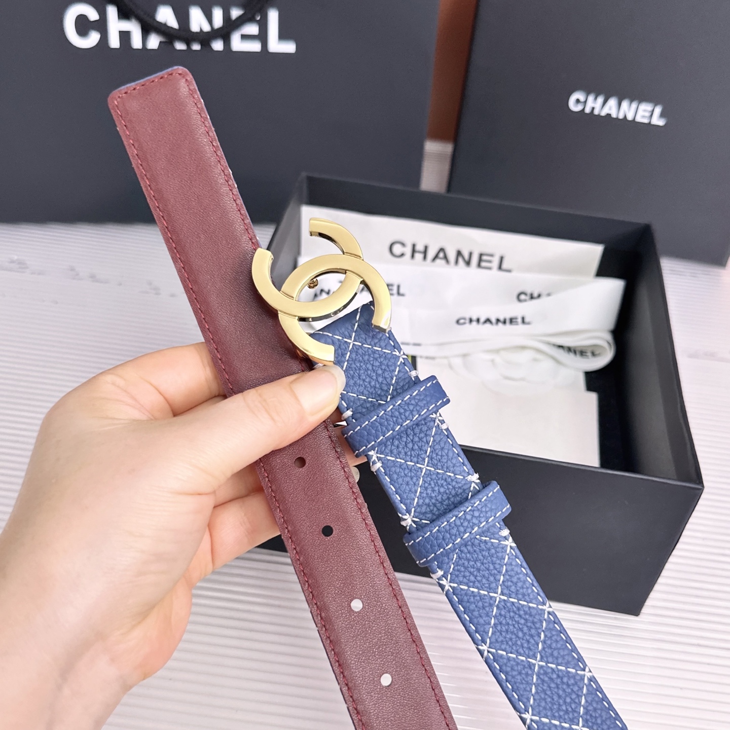 💥💥💥3.0cm香奈儿CHANEL腰带，双面头层牛皮，长度:均码:75.80.85.90.95.100.105欧，铜五金