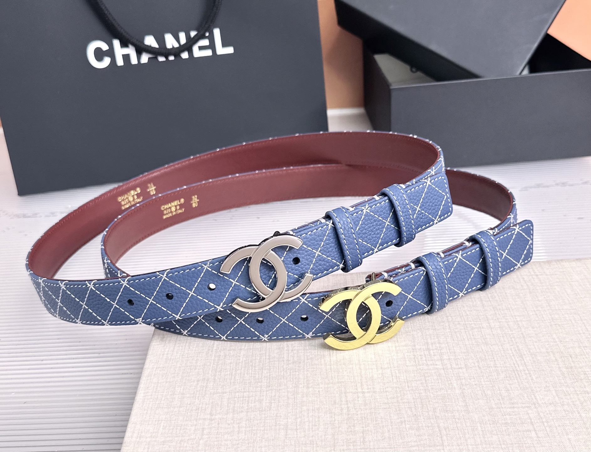 💥💥💥3.0cm香奈儿CHANEL腰带，双面头层牛皮，长度:均码:75.80.85.90.95.100.105欧，铜五金