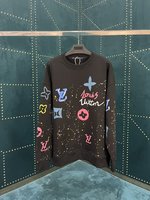 Louis Vuitton Clothing Sweatshirts Black White Printing Unisex Cotton Fall/Winter Collection Long Sleeve