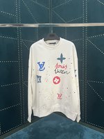 Louis Vuitton Clothing Sweatshirts Highest quality replica
 Black White Printing Unisex Cotton Fall/Winter Collection Long Sleeve
