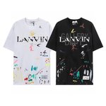 mirror copy luxury
 Lanvin Clothing T-Shirt Black Doodle White Printing Unisex Short Sleeve