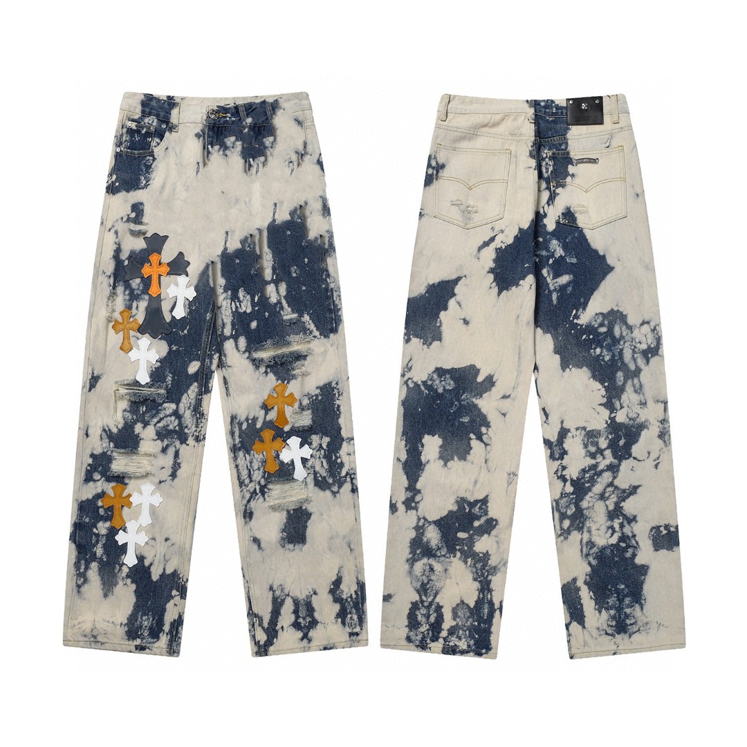 Chrome Hearts Jeans - Cross Patches, Distressed Denim, Custom Twill, Vintage Wash 1 a1710904824038 2156