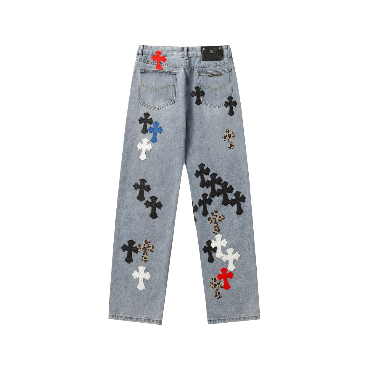 Chrome Hearts Jeans with Leopard Print Cross Patches, Blue Denim Pants 2 a1713191375994 3812