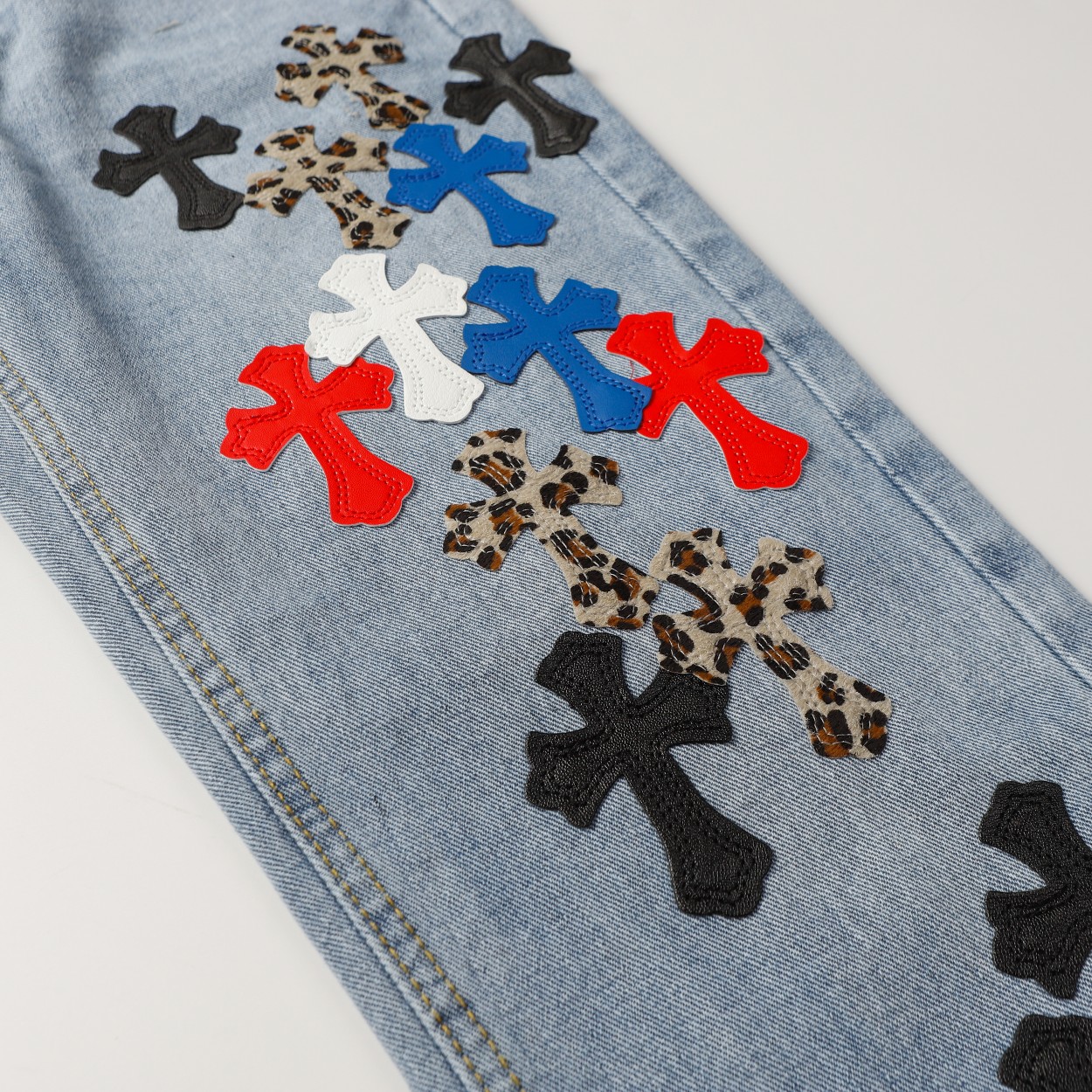 Chrome Hearts Jeans with Leopard Print Cross Patches, Blue Denim Pants 5 a1713191376084 8150