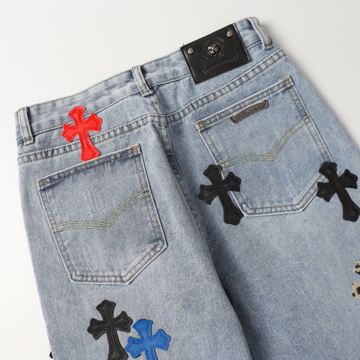 Chrome Hearts Jeans with Leopard Print Cross Patches, Blue Denim Pants 4 a1713191376178 7222