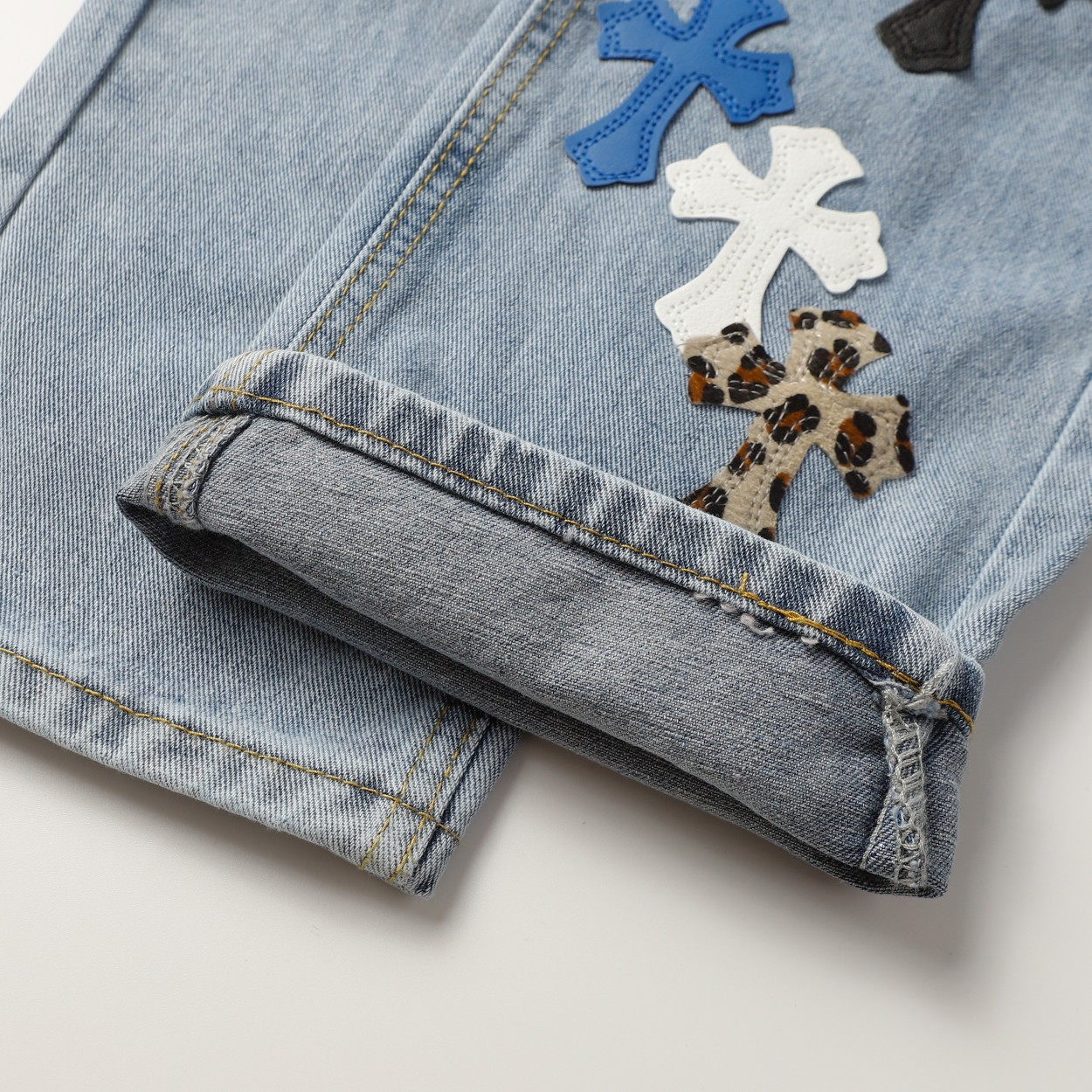 Chrome Hearts Jeans with Leopard Print Cross Patches, Blue Denim Pants 6 a1713191380276 8287