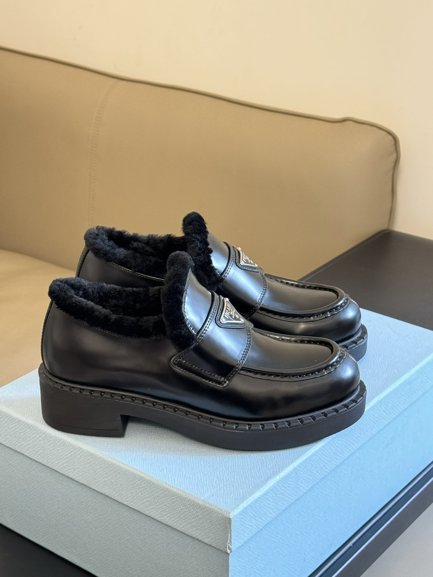Prada Shoes Loafers Cowhide Wool Fall/Winter Collection